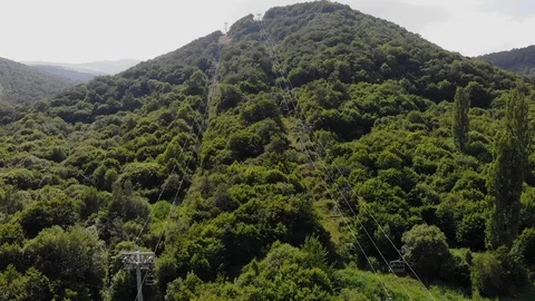 Aerial view on Ropeway in Caucasus Mountains Stock Footage 112893017
