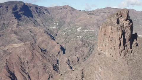 Aerial view of Roque Bentayga (Tejeda, G.Canaria, I. Canarias, Spain, Europe) Stock Footage 150313477