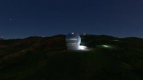 Aerial view of the Roque de Los Muchachos Astrophysical Observatory on La Palma Stock Footage 273276058