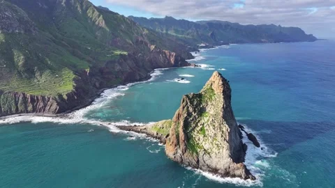 Aerial View of Roque de Tierra and Anaga Coastline, Tenerife 스톡 동영상 344729588