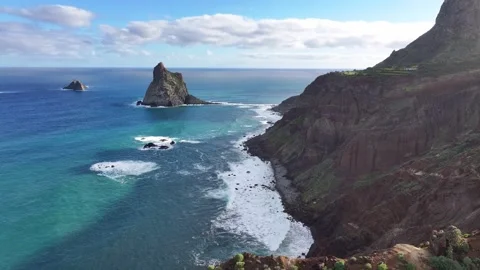 Aerial View of Roques de Anaga, Roque de Fuera and Roque de Dentro 스톡 동영상 344717377