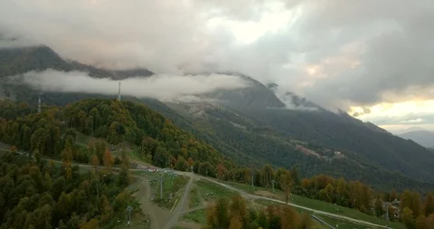 Aerial view of Rosa Khutor Alpine Resort in Autumn, Russia Stock Footage 129810167