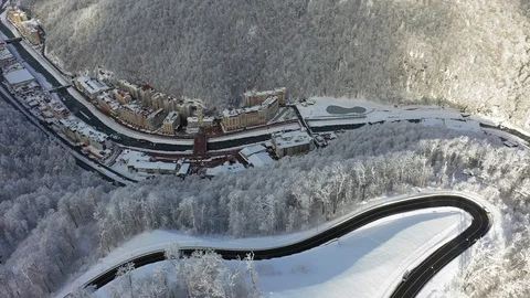 Aerial view. Rosa Khutor ski resort, Sochi, Krasnaya Polyana. Vidéo 100392951