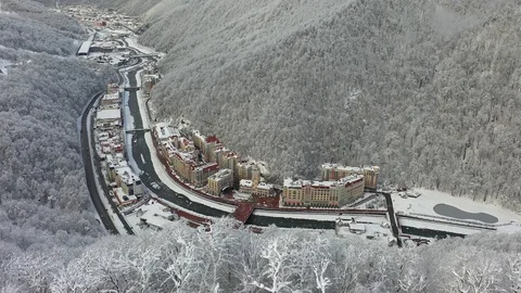 Aerial view. Rosa Khutor ski resort, Sochi, Krasnaya Polyana. Stock Footage 100393025