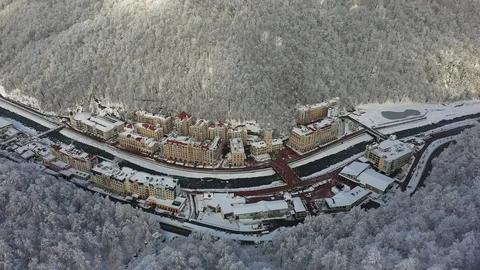 Aerial view. Rosa Khutor ski resort, Sochi, Krasnaya Polyana. Stock-Footage 100393091