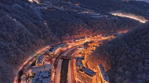 Aerial view of Rosa Khutor. Winter Stock Footage 101635477