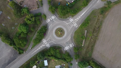 Aerial view rotating over a roundabout in Dambach-La-Ville, France, with ca.. Stock Footage 335697461