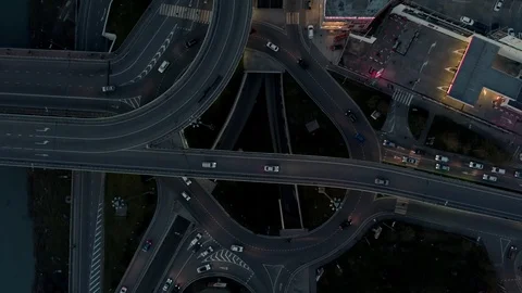 Aerial view rotation around interchange roundabout Stock Footage 105808554