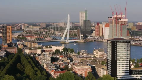 Aerial view of Rotterdam at sunset Stock Footage 133885752