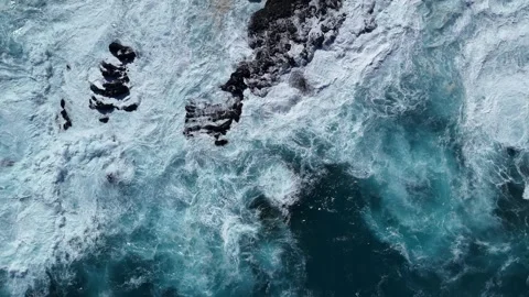 Aerial View of Rough Ocean Waves and Rocky Shoreline in Tenerife Видео 271357626