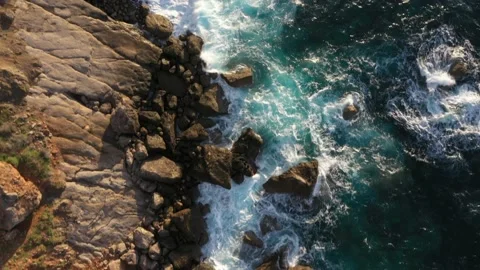 Aerial view of rough sea waves on Mediterranean coast Video stock 168771607