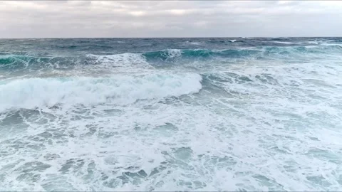 Aerial view of rough sea waves and white foam, Norway. Stock Footage 333222893