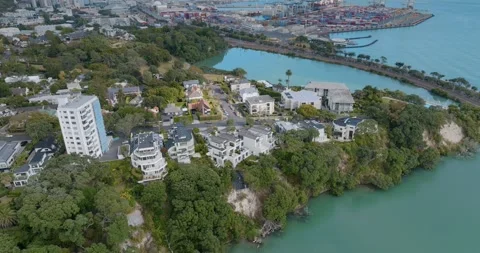 Aerial view of Round the bays fun run along a coastal road in Auckland, New Stock-Footage 303445149