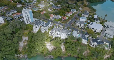 Aerial view of Round the bays fun run along a coastal road in Auckland, New Stock-Footage 303445209