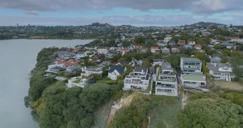 Aerial view of Round the bays fun run along a coastal road in Auckland, New Stock-Footage 303445595