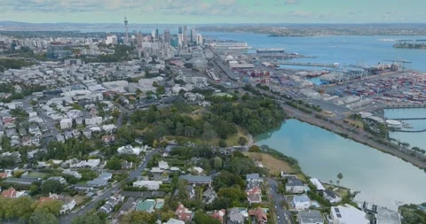 Aerial view of Round the bays fun run along a coastal road in Auckland, New Stock-Footage 303445655