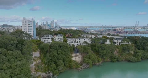 Aerial view of Round the bays fun run along a coastal road in Auckland, New Stock-Footage 303445869