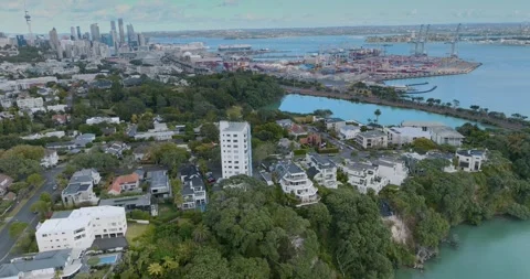 Aerial view of Round the bays fun run along a coastal road in Auckland, New Stock-Footage 303447748