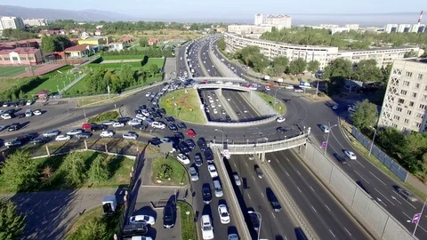 Aerial View Round Highway Intersection in Almaty, Kazakstan Video stock 86540848