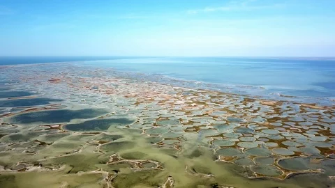 Aerial view of round lakes Stock Footage 122039697