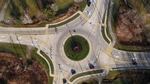 Aerial view of a roundabout from drone, directly above Stock Footage 165847770