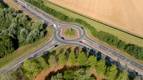 Aerial view of a roundabout. 스톡 동영상 275282637