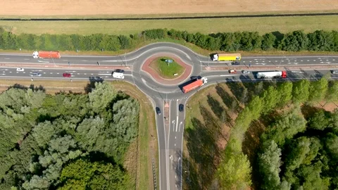 Aerial view of a roundabout. Видео 275345022