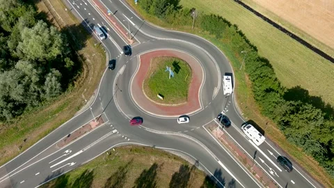 Aerial view of a roundabout. Видео 275441983