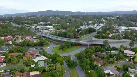 Aerial View of Roundabout Highway Interchange at Mcdowall, Queensland - Austr Stock Footage 113530142