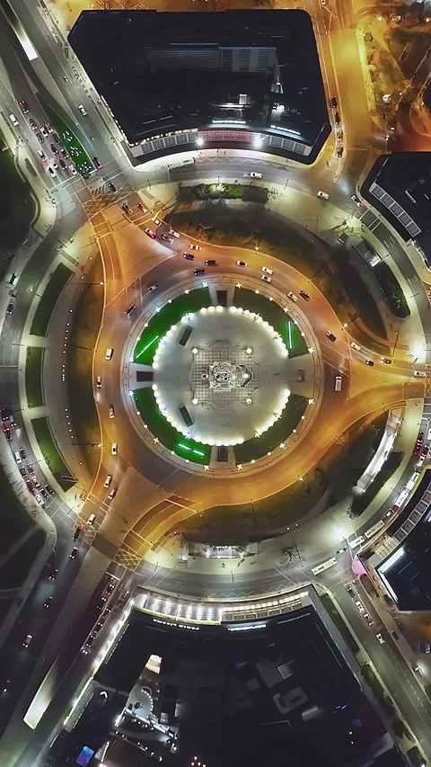 Aerial view of roundabout at night. Lisbon, Portugal Video stock 320889710