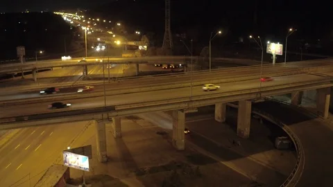 Aerial view the roundabout, transport interchange and road junctions Stock Footage 95401366