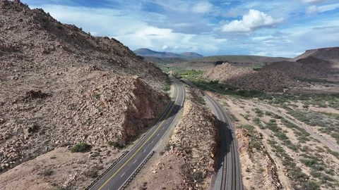 Aerial view of Route 66 road in Oatman,Arizona,USA Видео 334593403