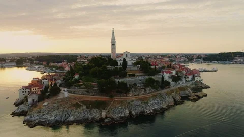 Aerial view of a Rovinj, Croatia Stock Footage