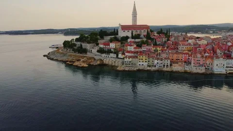 Aerial view of a Rovinj, Croatia Stock Footage