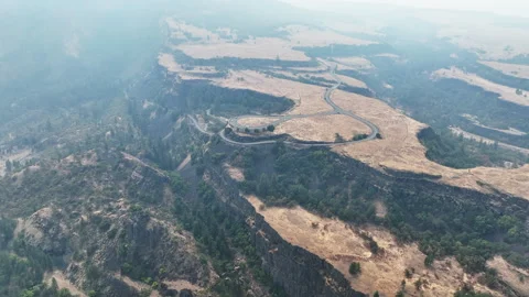 Aerial View of the Rowena Crest Viewpoint in the Columbia River Gorge Stock Footage 248798182