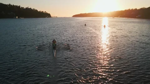 Aerial View of Rowers on Four-oar Rowing... | Stock Video | Pond5