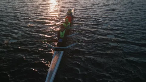 Aerial view of Rowing on the Atlantic Ocean in Halifax, Canada. Stock Footage 268769355
