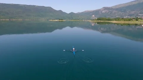 Aerial view of Rowing boat on lake Video stock 80335451