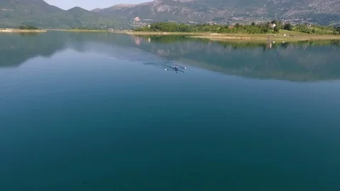 Aerial view of Rowing boat on lake Video stock 80337030