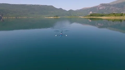 Aerial view of Rowing boat on lake Video stock 80337635