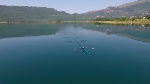 Aerial view of Rowing boat on lake Video stock 80338730