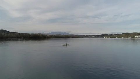 Aerial view of rowing boat training on a pond Stock Footage 106400103