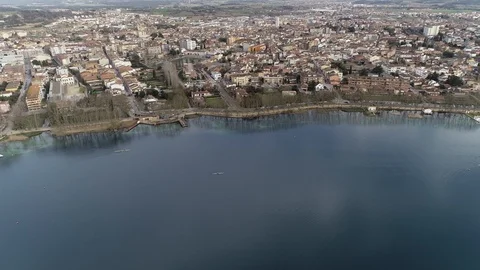Aerial view of rowing boat training on a pond Stock Footage 106400463