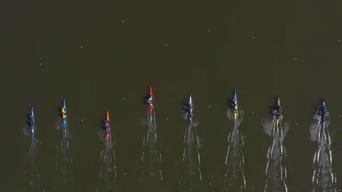 Aerial view of rowing competition in the rowing channel Free Stock Footage 107373459