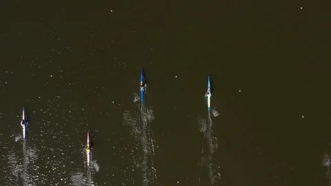 Aerial view of rowing competition in the rowing channel Stock Footage 107376060
