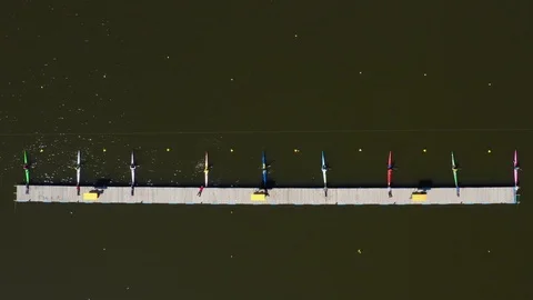Aerial view of rowing competition in the rowing channel Stock Footage 107376138
