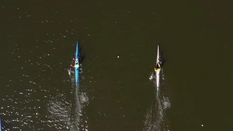 Aerial view of rowing competition in the rowing channel Stock Footage 107376212