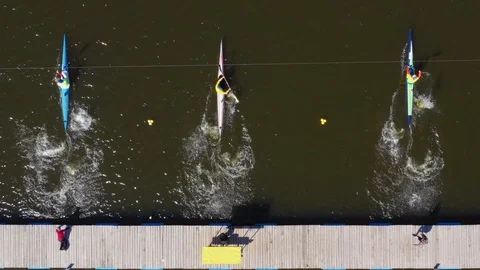 Aerial view of rowing competition in the rowing channel Stock Footage 107376325