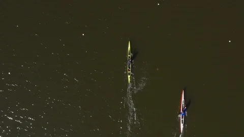 Aerial view of rowing competition in the rowing channel Stock Footage 107376419