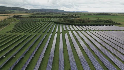 Aerial View Of Rows Of Solar Panels At Renewable Energy Site Stock Footage 344193244